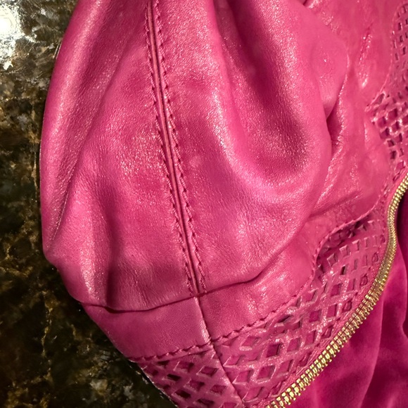 Jimmy Choo Magenta Hobo Bag with Gold Accents - Picture 8 of 9